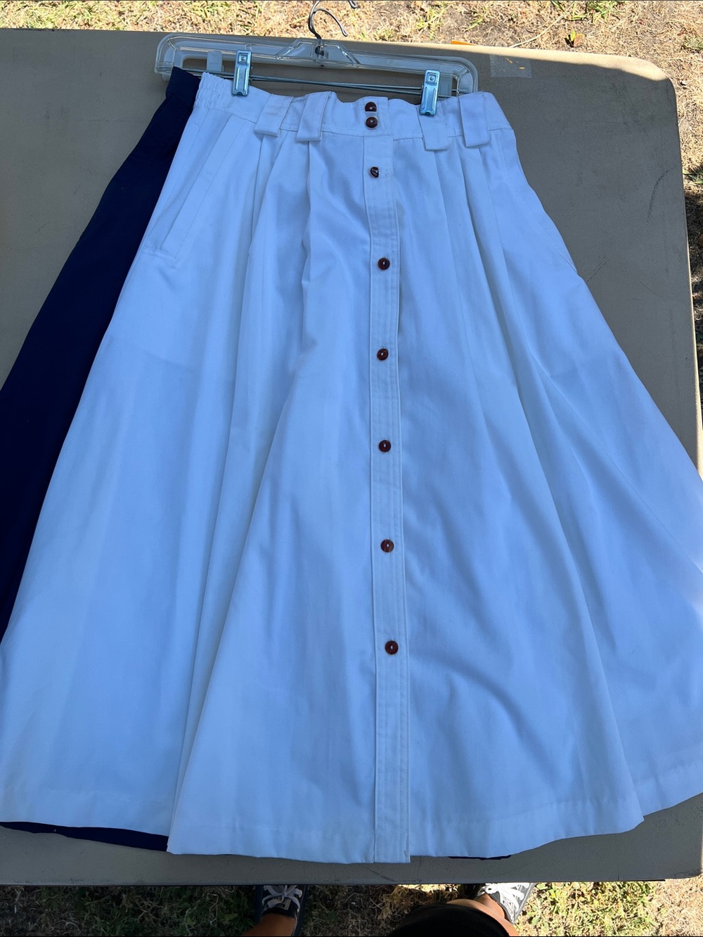 Silvercord Jean denim like Button-Front Circle Skirt in white and Navy. 2 skirts